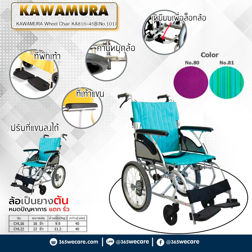 KAWAMURA Wheel Chair รถเข็นผู้ป่วย รุ่น CHL16-40B(NO80)