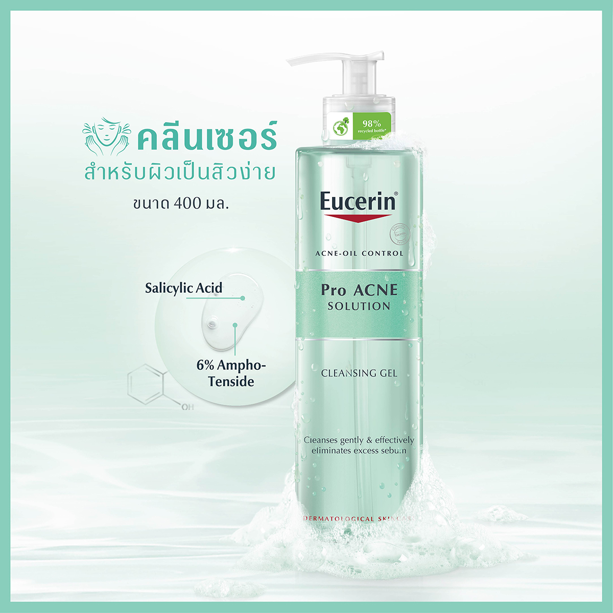 EUCERIN Pro Acne Cleansing Gel 400 ml. ยูเซอรีน โปร แอคเน่ คลีนซิ่ง เจล 400มล.