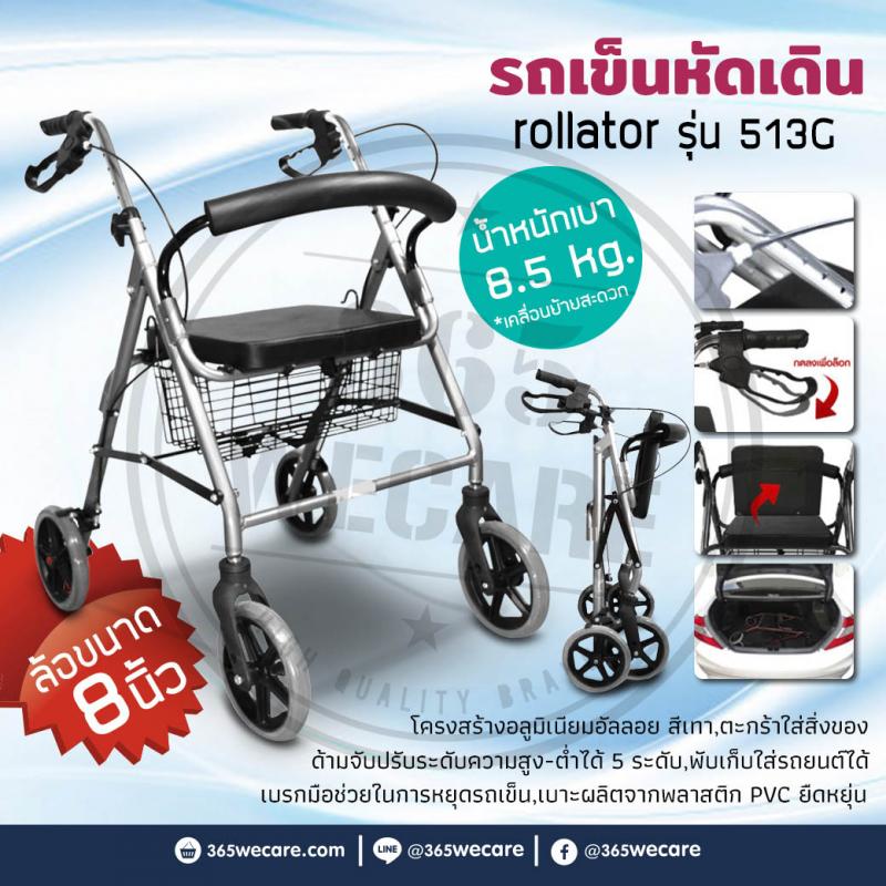 FASICARE Rollator ล้อ 8 นิ้ว รุ่น 513G รถเข็นช่วยเดิน สีเทา. ฟาซิแคร์