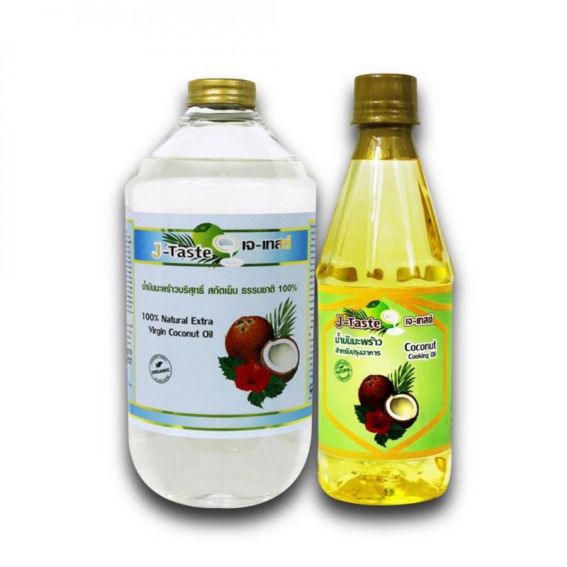 J Taste Virgin Coconut Oil เจ เทสต์ 1000ml.+ Cooking Oil 450ml. เจ เทสต์ น้ำมันมะพร้าวสกัดเย็น1000มล. + น้ำมันมะพร้าว 450มล.