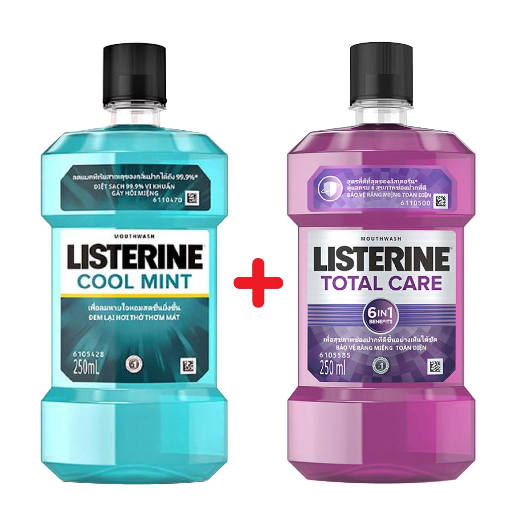 LISTERINE Coolmint 250ml.+ LISTERINE Total Care 250ml. ลิสเตอรีน คูลมินต์ + ลิสเตอรีน โทเทิล แคร์ 250มล.