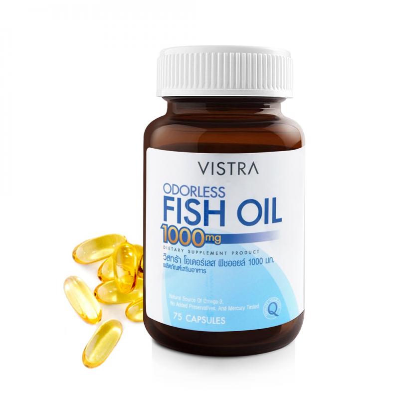 VISTRA Odorless Fish Oil 1000mg 75 แคปซูล. วิสทร้า โอเดอร์เลส ฟิชออยด์