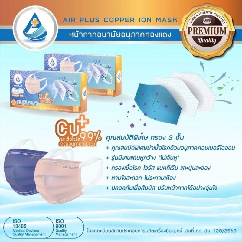 AIR PLUS Soft Copper Ion Mask หน้ากากอนามัย กล่อง20ชิ้น แอร์พลัส