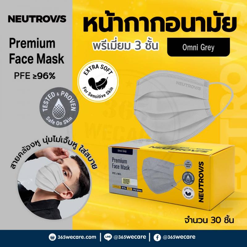 Neutrovis Premium 3Layer Omni Gray 30pcs. นิวโทรวิส หน้ากากพรีเมี่ยม 3 ชั้น สีออมนิเกรย์