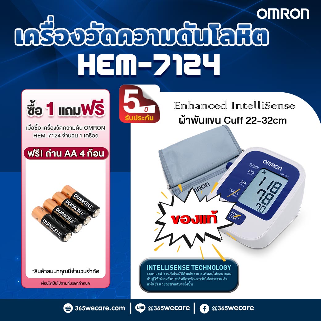 OMRON Automatic Blood Pressure Monitor HEM-7124 ออมรอน เครื่องวัดความดันโลหิตอัตโนมัติ รุ่น HEM-7124