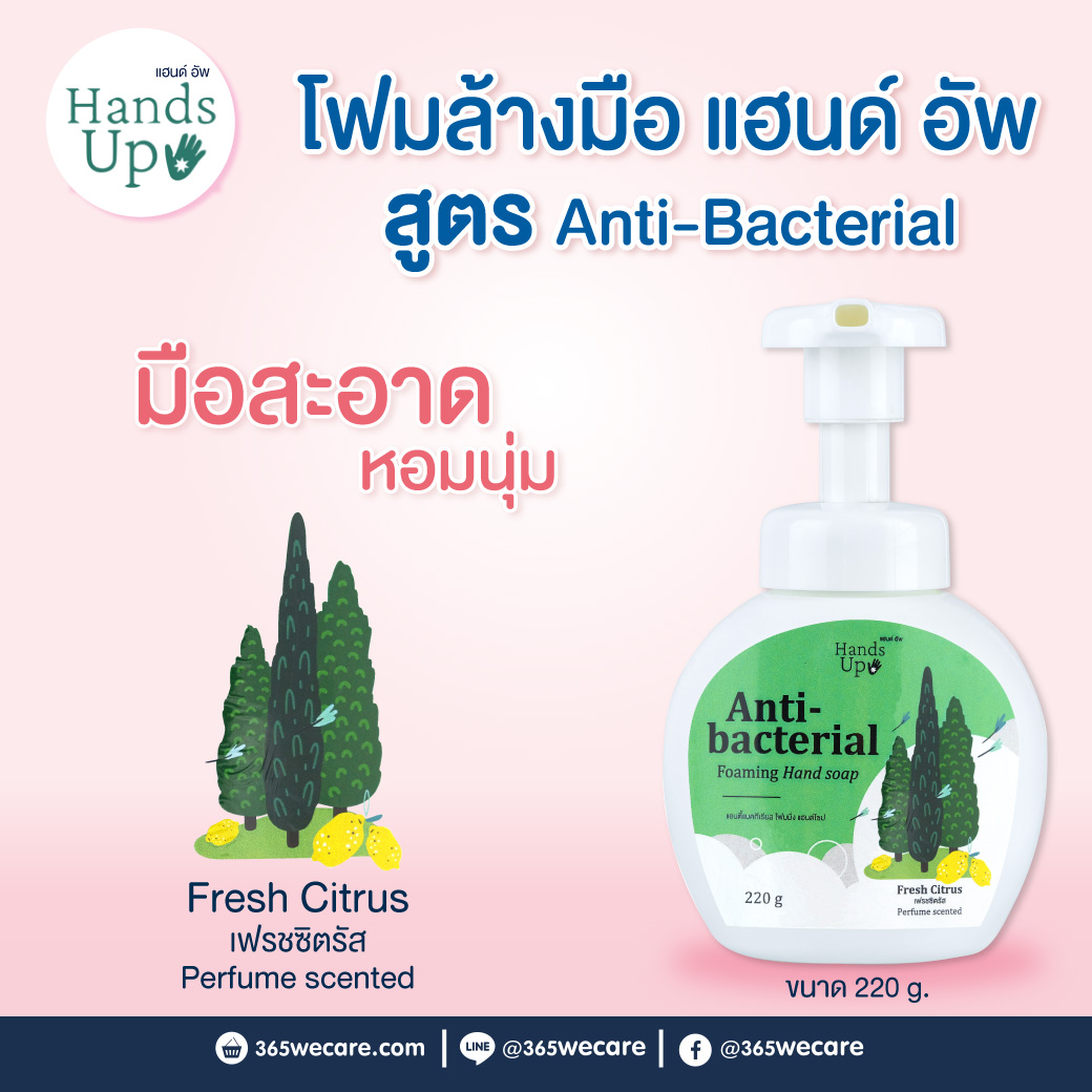 Hand Up Anti-bacterial Foaming Hand Soap 220g. Fresh Citrus แฮนด์อัพ แอนตี้แบคทีเรียล โฟมมิ่งแฮนด์ โซป กลิ่น เฟรชซิตรัส