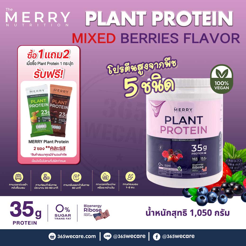 MERRY Plant Protein Mixed Berries 1050 g. เมอร์รี่ แพลนท์ โปรตีน กลิ่นมิกซ์เบอร์รี่