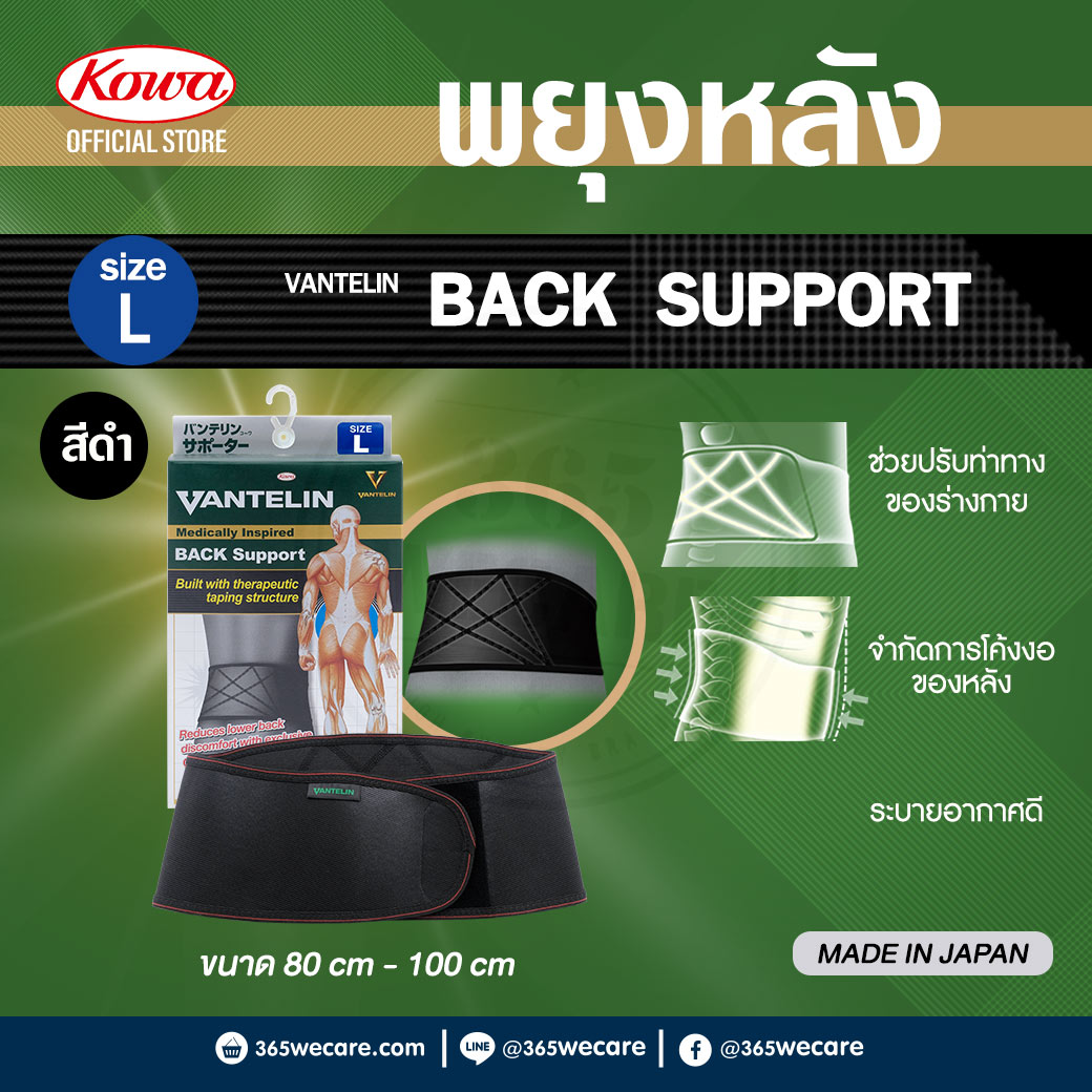 KOWA Vantelin Back Support Size L Black โคว่า แวนเทลิน ซัพพอร์ตพยุงหลัง L ดำ