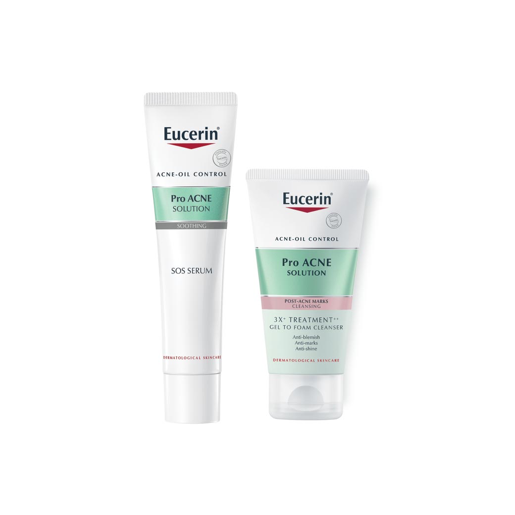 EUCERIN Pro Acne Solutoin SOS Serum 40 ml.Free Gel to Foam 75ml. ยูเซอริน โปร แอคเน่ โซลูชั่น เอสโอเอส เซรั่ม ฟรี เจล ทู โฟม คลีนเซอร์