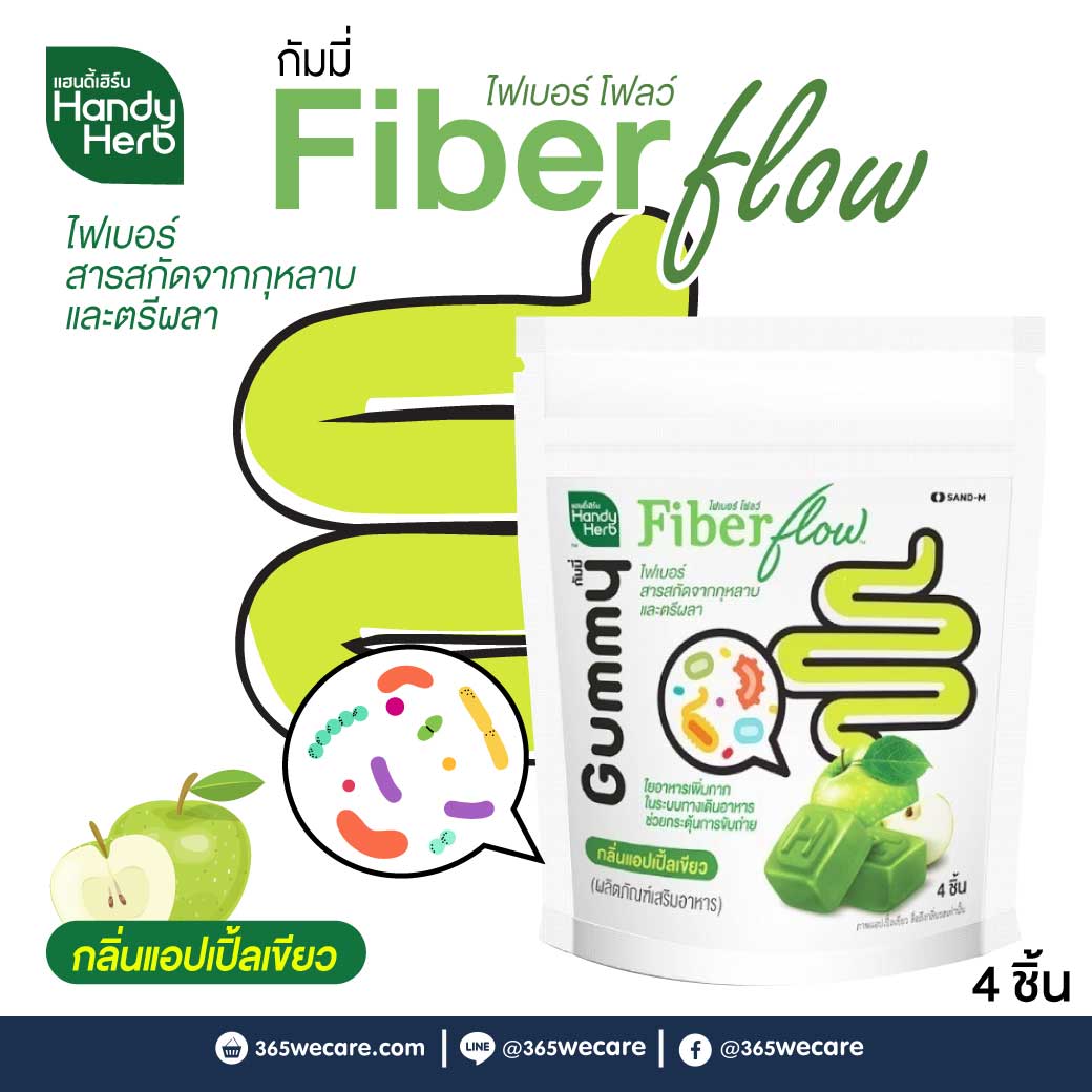 SAND-M HandyHerb Fiber Flow Gummy 1ซอง 4ชิ้น แซน-เอ็ม แฮนดี้เฮิร์บ ไฟเบอร์ โฟลว์ กัมมี่ กลิ่นแอปเปิ้ลเขียว