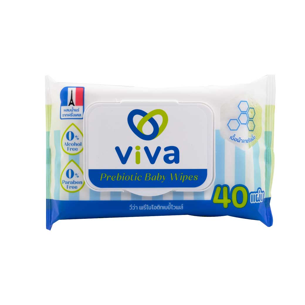 VIVA Prebiotic Baby Wipes 40ชิ้น วีว่า พรีไบโอติกส์เบบี้ไวพส์