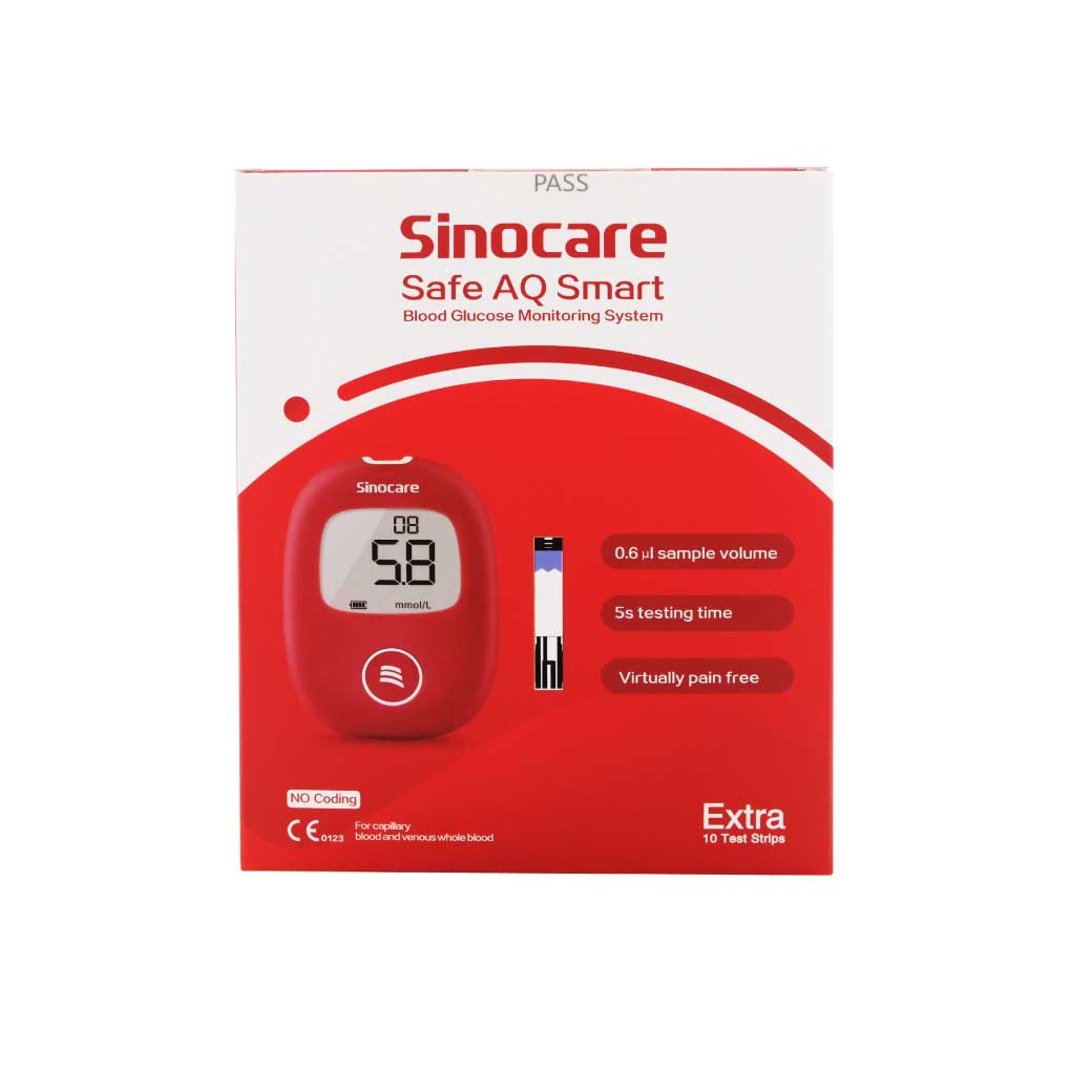 SINOCARE Safe AQ Smart Blood Glucose Monitor(Strips50+Lancet50) ซิโนแคร์ เครื่องตรวจวัดระดับน้ำตาลในเลือด และ กรดยูริก